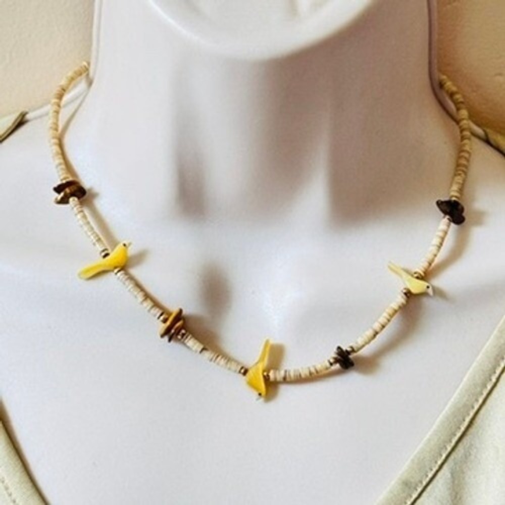 VTG Zuni Necklace beaded Dove bird Abalone Heishi Beads Native American 15.5" - Picture 6 of 7
